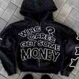 Sudadera con capucha y cremallera con estampado vintage Y2K