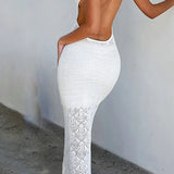 Vestido de tirantes de crochet blanco calado con espalda con cordones