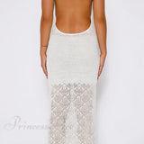 Vestido de tirantes de crochet blanco calado con espalda con cordones