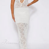 Vestido de tirantes de crochet blanco calado con espalda con cordones