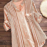 Blusa de mujer – Corte holgado – Tejido transpirable – Rayas – Mangas largas – Bolsillo en el pecho