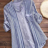 Blusa de mujer – Corte holgado – Tejido transpirable – Rayas – Mangas largas – Bolsillo en el pecho