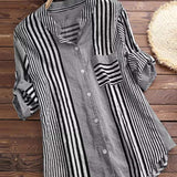 Blusa de mujer – Corte holgado – Tejido transpirable – Rayas – Mangas largas – Bolsillo en el pecho