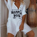 Mono de mujer con botones - Estampado hippie - Mangas cortas - Corte holgado