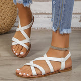 Sandalias de mujer - Tiras cruzadas de piel sintética - Suela plana cómoda - Punta abierta