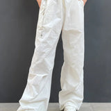 Pantalones cargo tejidos de pierna ancha con múltiples bolsillos