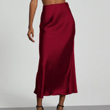 Falda midi de mujer - Satén fluido - Corte elegante y acampanado