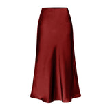 Elegante falda midi de satén de cintura alta para mujer