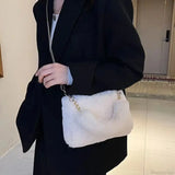 Bolso bandolera pequeño, esponjoso y cuadrado de felpa invernal