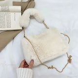 Bolso bandolera pequeño, esponjoso y cuadrado de felpa invernal