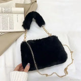 Bolso bandolera pequeño, esponjoso y cuadrado de felpa invernal