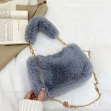 Bolso bandolera pequeño, esponjoso y cuadrado de felpa invernal