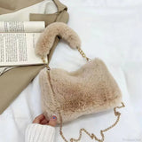 Bolso bandolera pequeño, esponjoso y cuadrado de felpa invernal
