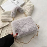 Bolso bandolera pequeño, esponjoso y cuadrado de felpa invernal