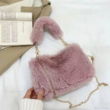 Bolso bandolera pequeño, esponjoso y cuadrado de felpa invernal