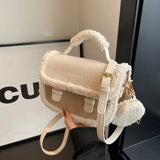 Bolso de hombro cuadrado, pequeño bolso de felpa de invierno.