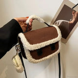 Bolso de hombro cuadrado, pequeño bolso de felpa de invierno.