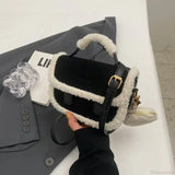 Bolso de hombro cuadrado, pequeño bolso de felpa de invierno.