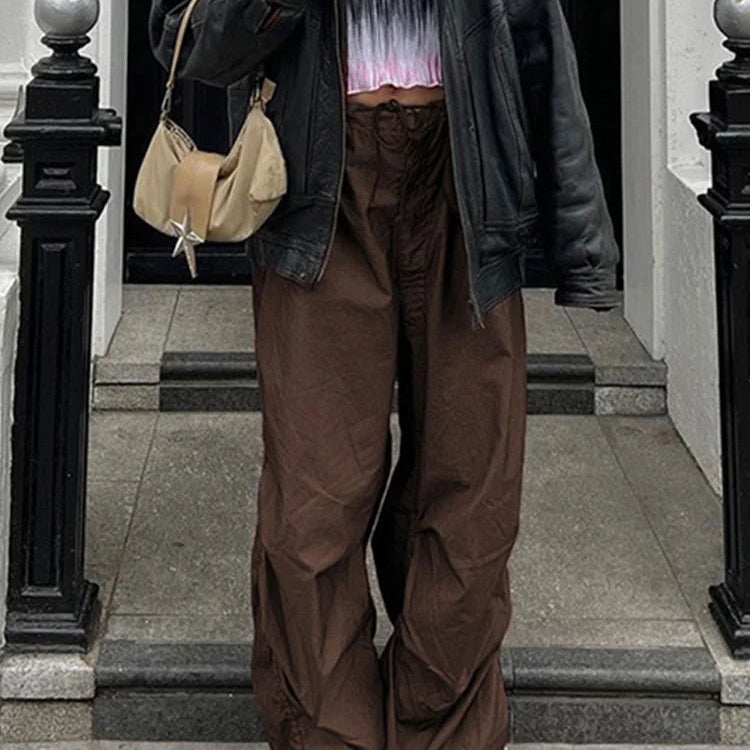 Pantalones casuales con cordón para mujer, estilo años 2000