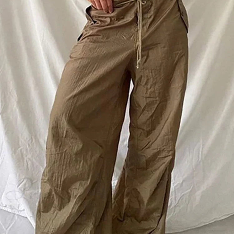 Pantalones casuales con cordón para mujer, estilo años 2000
