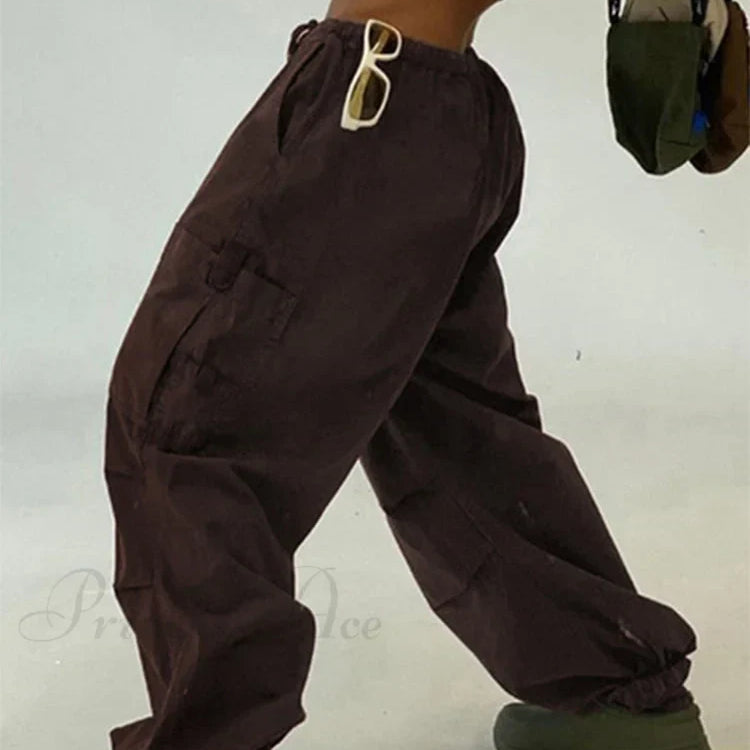Pantalones casuales con cordón para mujer, estilo años 2000