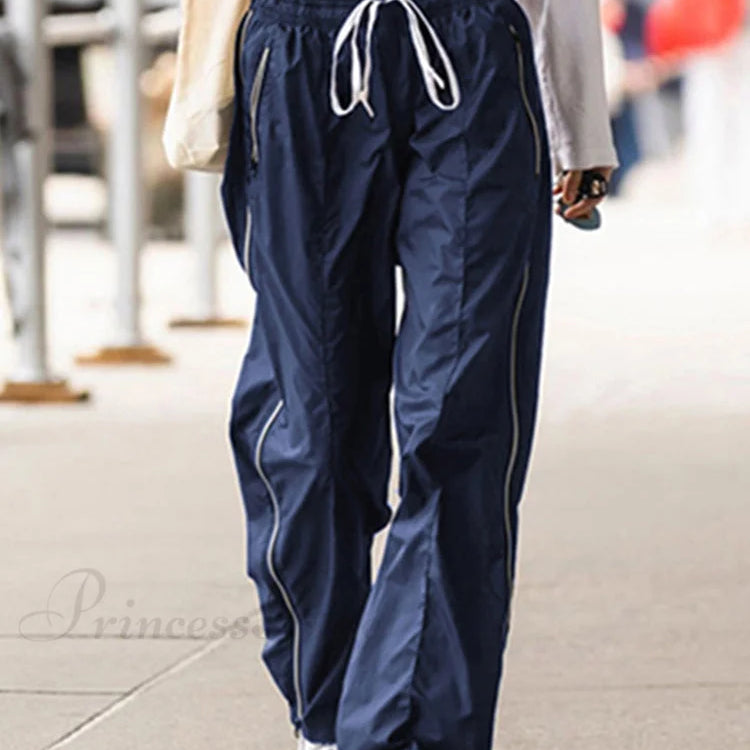 Pantalones casuales con cordón para mujer, estilo años 2000