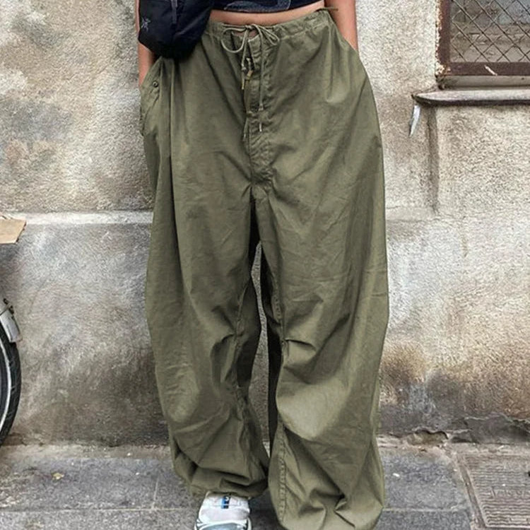 Pantalones casuales con cordón para mujer, estilo años 2000