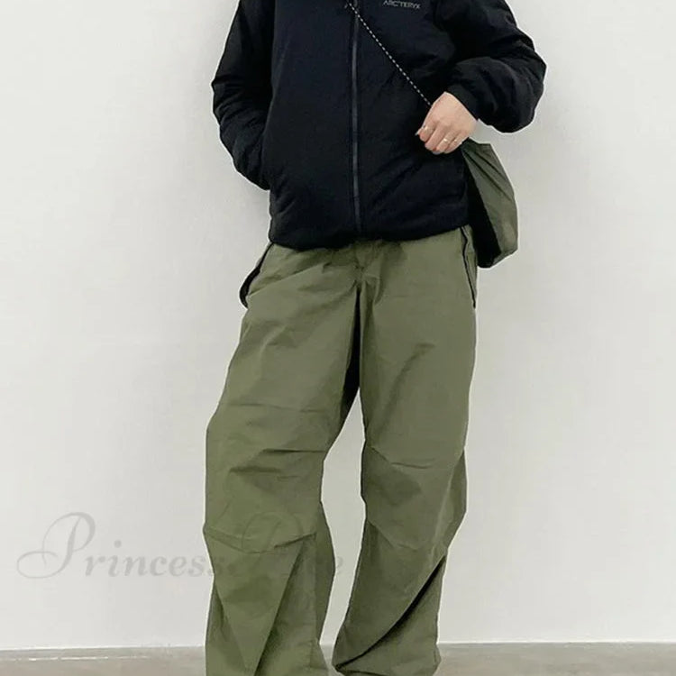 Pantalones casuales con cordón para mujer, estilo años 2000