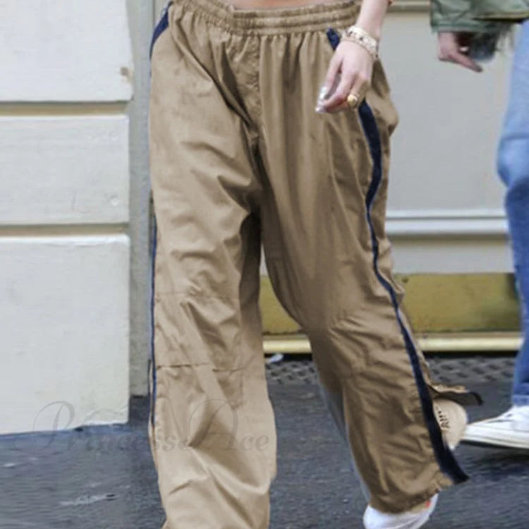 Pantalones casuales con cordón para mujer, estilo años 2000