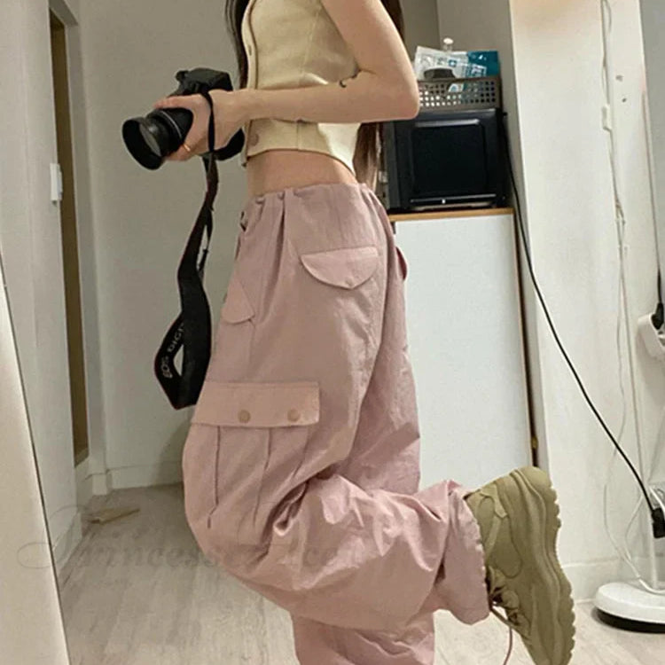 Pantalones casuales con cordón para mujer, estilo años 2000
