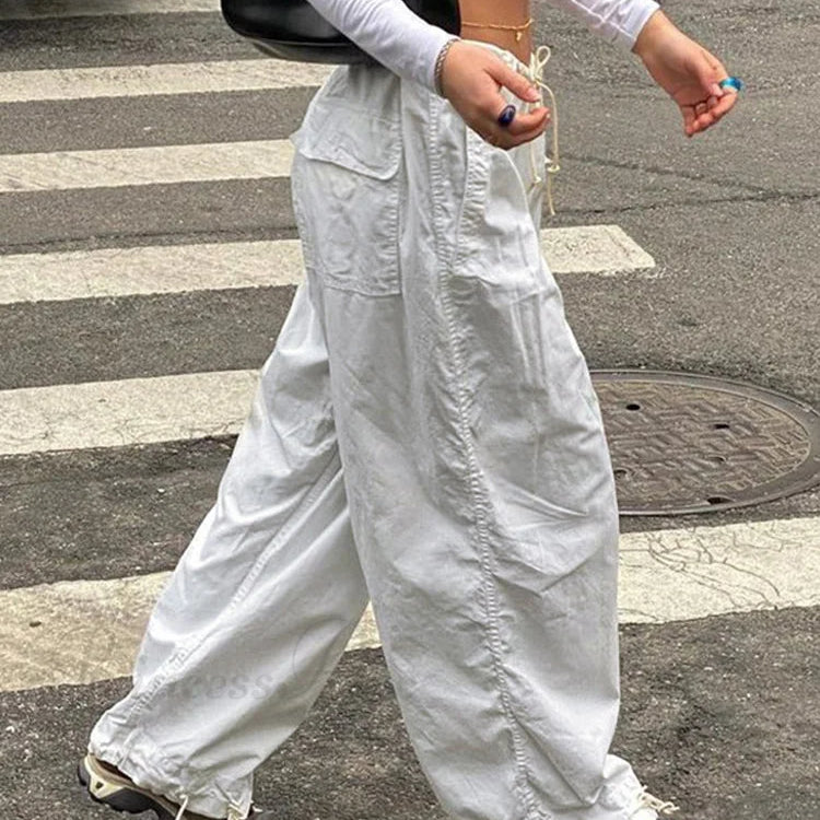 Pantalones casuales con cordón para mujer, estilo años 2000