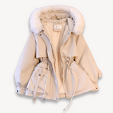 Chaqueta parka para mujer – Repelente al agua – Capucha extraíble – Cintura ajustable – Forro de piel