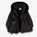 Chaqueta parka para mujer – Repelente al agua – Capucha extraíble – Cintura ajustable – Forro de piel