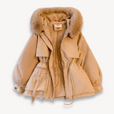 Chaqueta parka para mujer – Repelente al agua – Capucha extraíble – Cintura ajustable – Forro de piel
