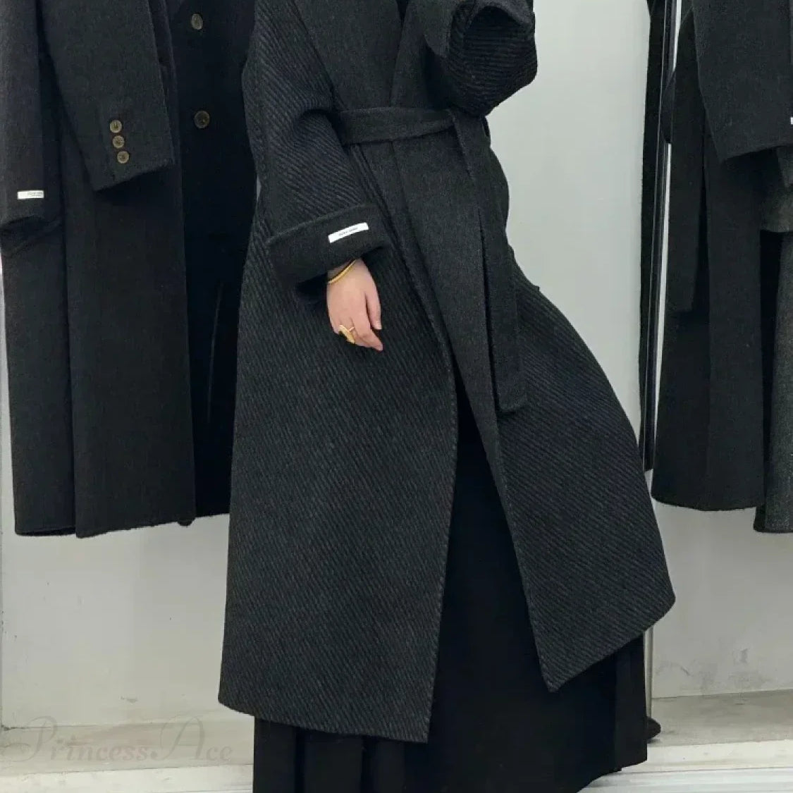 Abrigo de cachemira estilo oficina para mujer con capucha de lana