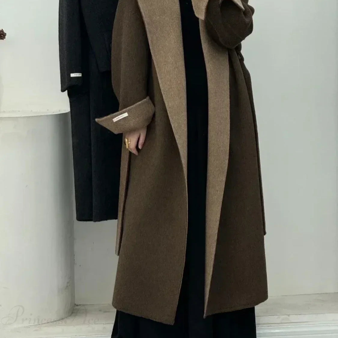 Abrigo de cachemira estilo oficina para mujer con capucha de lana
