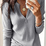 Sudadera de mujer – Punto gofre suave – Corte holgado – Cuello en V y manga larga
