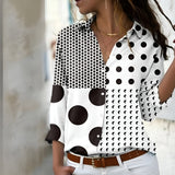 Blusa de mujer – Corte holgado – Tejido transpirable – Estampado patchwork – Mangas largas