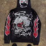 Sudadera con capucha y cremallera estilo hip-hop oscuro Y2K