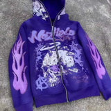 Sudadera con capucha y cremallera estilo hip-hop oscuro Y2K