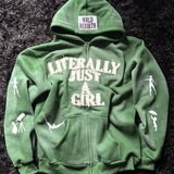 Sudadera con capucha extragrande con cremallera y estampado de letras hip-hop en 3D Y2K