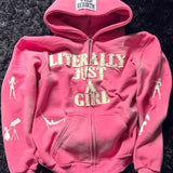Sudadera con capucha extragrande con cremallera y estampado de letras hip-hop en 3D Y2K