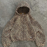 Sudadera con capucha hip-hop con estampado de leopardo Y2K