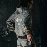 Sudadera con capucha y cremallera con rayas de leopardo Y2K