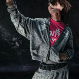 Sudadera con capucha y cremallera con rayas de leopardo Y2K