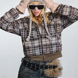Sudadera con capucha de forro polar sherpa a cuadros Y2K