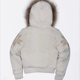 Sudadera con capucha Y2K con cuello sherpa, pedrería y cremallera frontal, cintura ajustada.