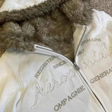 Sudadera con capucha de polar liso Y2K con cremallera y letras bordadas