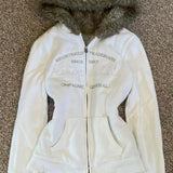 Sudadera con capucha de polar liso Y2K con cremallera y letras bordadas