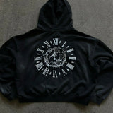 Sudadera oscura con cremallera, estilo callejero Y2K